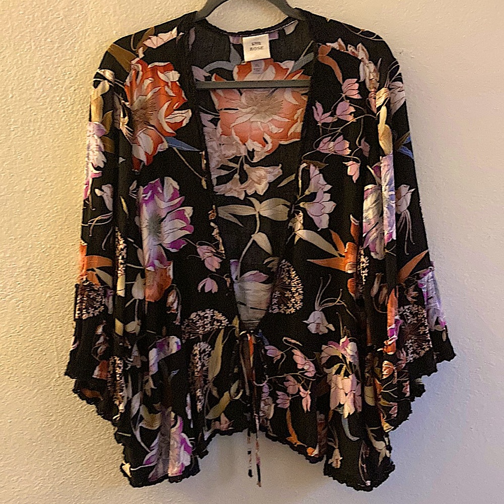 NWOT black floral cardigan